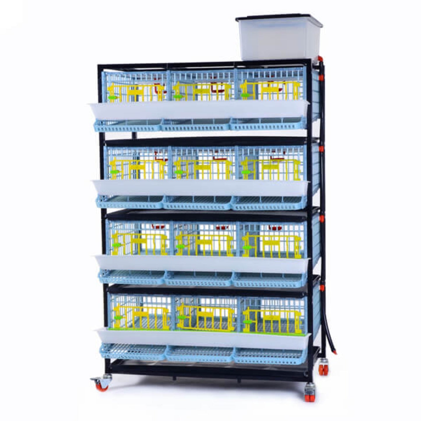 Stackable 4-layer quail cage system in plastic for up to 15 quails by Hatching Time