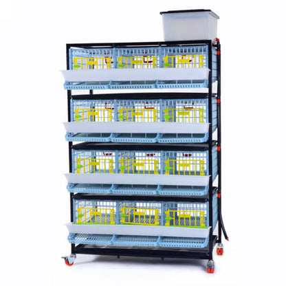 Stackable 4-layer quail cage system in plastic for up to 15 quails by Hatching Time