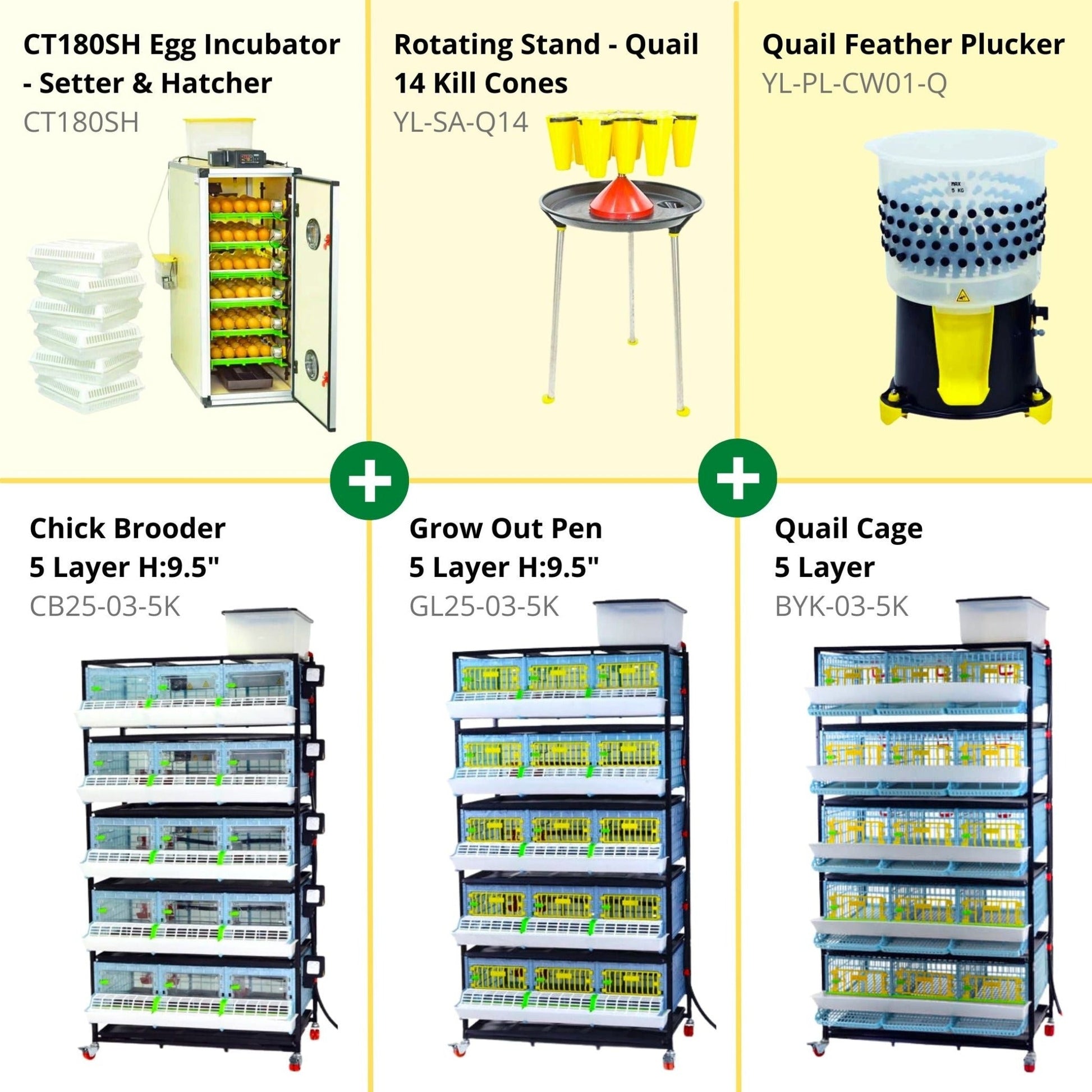 Complete quail raising kit with automatic egg turner, 5-layer brooder, and 14-cone processing system by Hatching Time