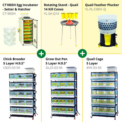 Complete quail raising kit with automatic egg turner, 5-layer brooder, and 14-cone processing system by Hatching Time