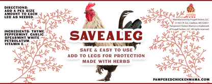 SaveALeg Herbal Leg Salve for chickens, 4 oz, made with thyme, garlic, and vitamin E for effective leg mite treatment.