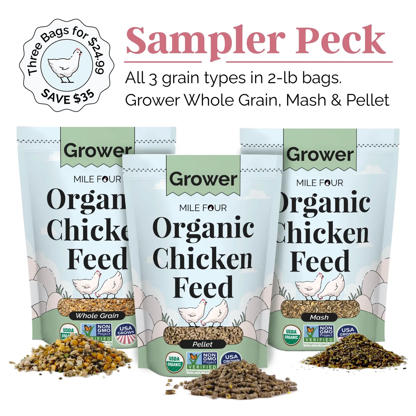 Organic Corn-Free Soy-Free Grower Chicken Feed - Non-GMO US Grown