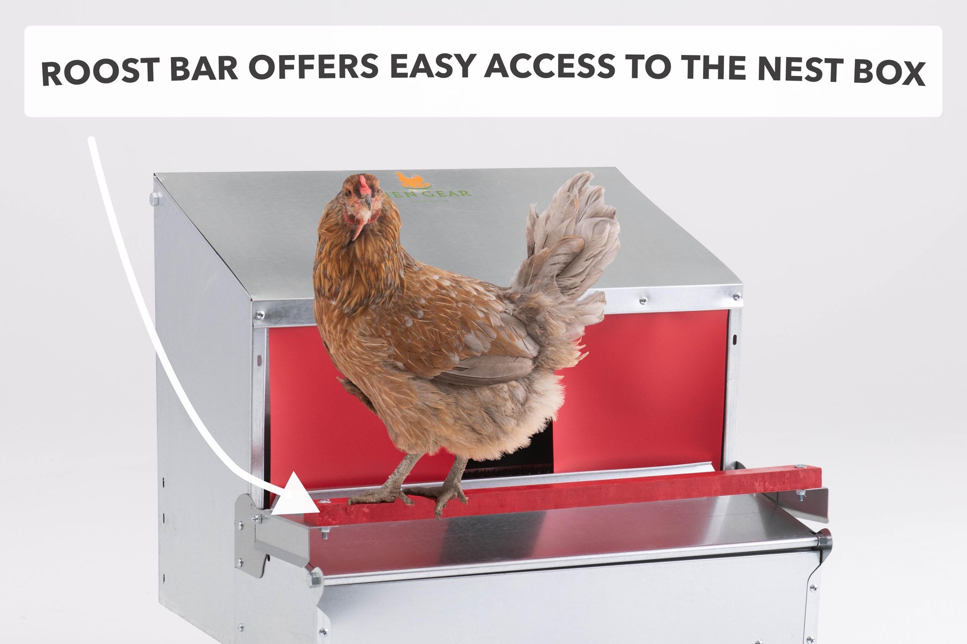 24-inch galvanized rollout nest box by HenGear for 20 hens, designed for backyard chicken coops.