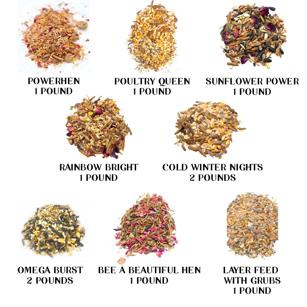 Dahlia Pets Chicken Treat Sampler Bundle with 8 Non-GMO treats, including Powerhen, Poultry Queen, and more, 10 pounds total