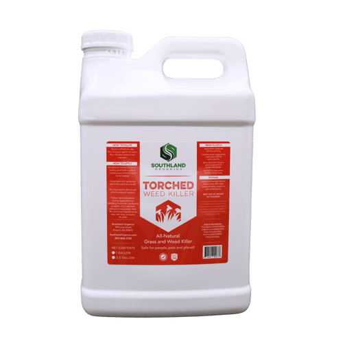 Southland Organics Torched All-Natural Weed Killer in a green and white container, available in multiple sizes.