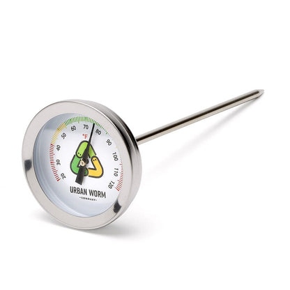 Stainless steel composting thermometer for vermicomposting by Urban Worm Company.