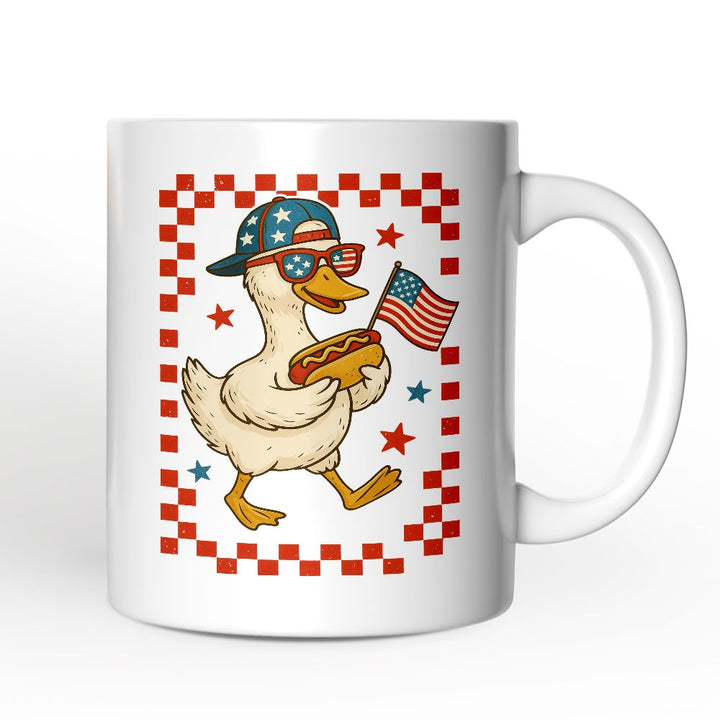 Patriotic Duck Personalized Ceramic Mug - 4th July Custom Name Gift