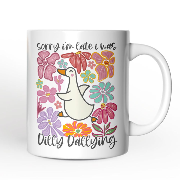 Taza personalizada "Lo siento, llegué tarde, estaba perdiendo el tiempo", regalo divertido de ganso y flores con nombre personalizado