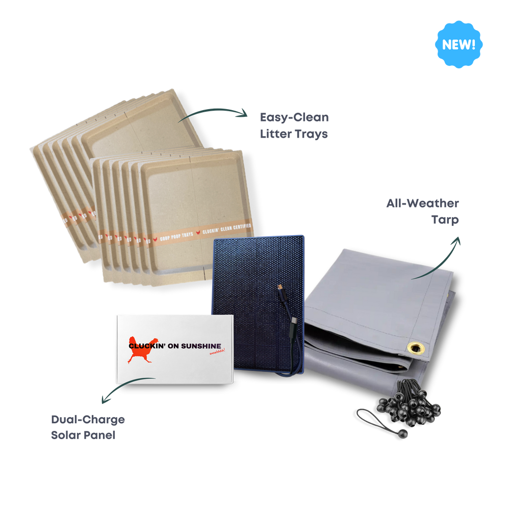 Smart Coop Power + Protect Bundle with dual-charge solar panel and all-weather tarp, ideal for chicken coops.