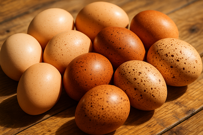 French Cuckoo Marans hens with dark chocolate brown feathers, ideal for egg-laying, by Az Chickens.