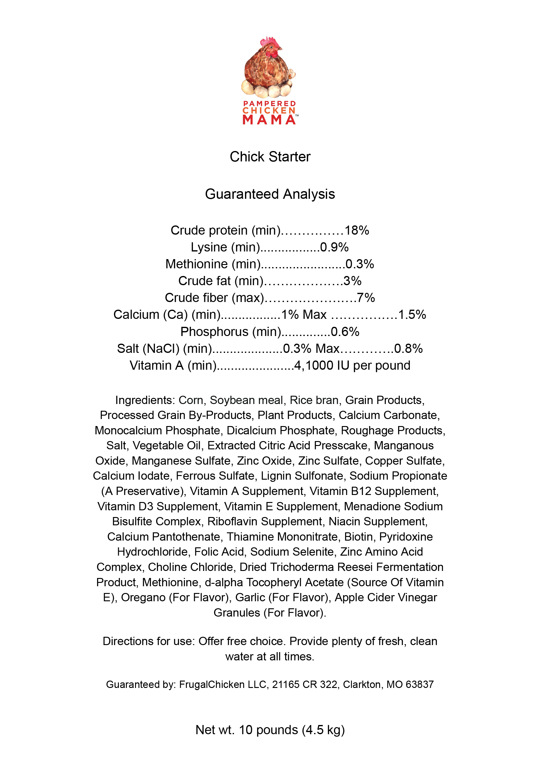 Non-GMO herbal chick starter feed from Dahlia Pets, 18% protein, with oregano and garlic, available in various sizes.