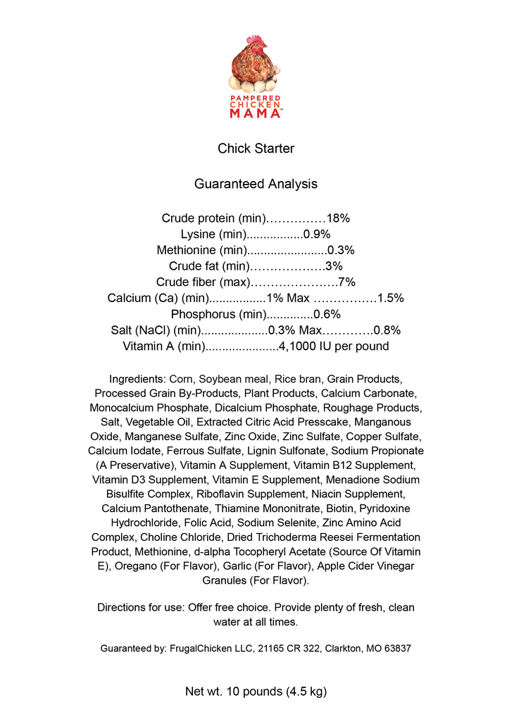 Non-GMO Herbal Chick Starter Feed 18% Protein with Oregano & Garlic