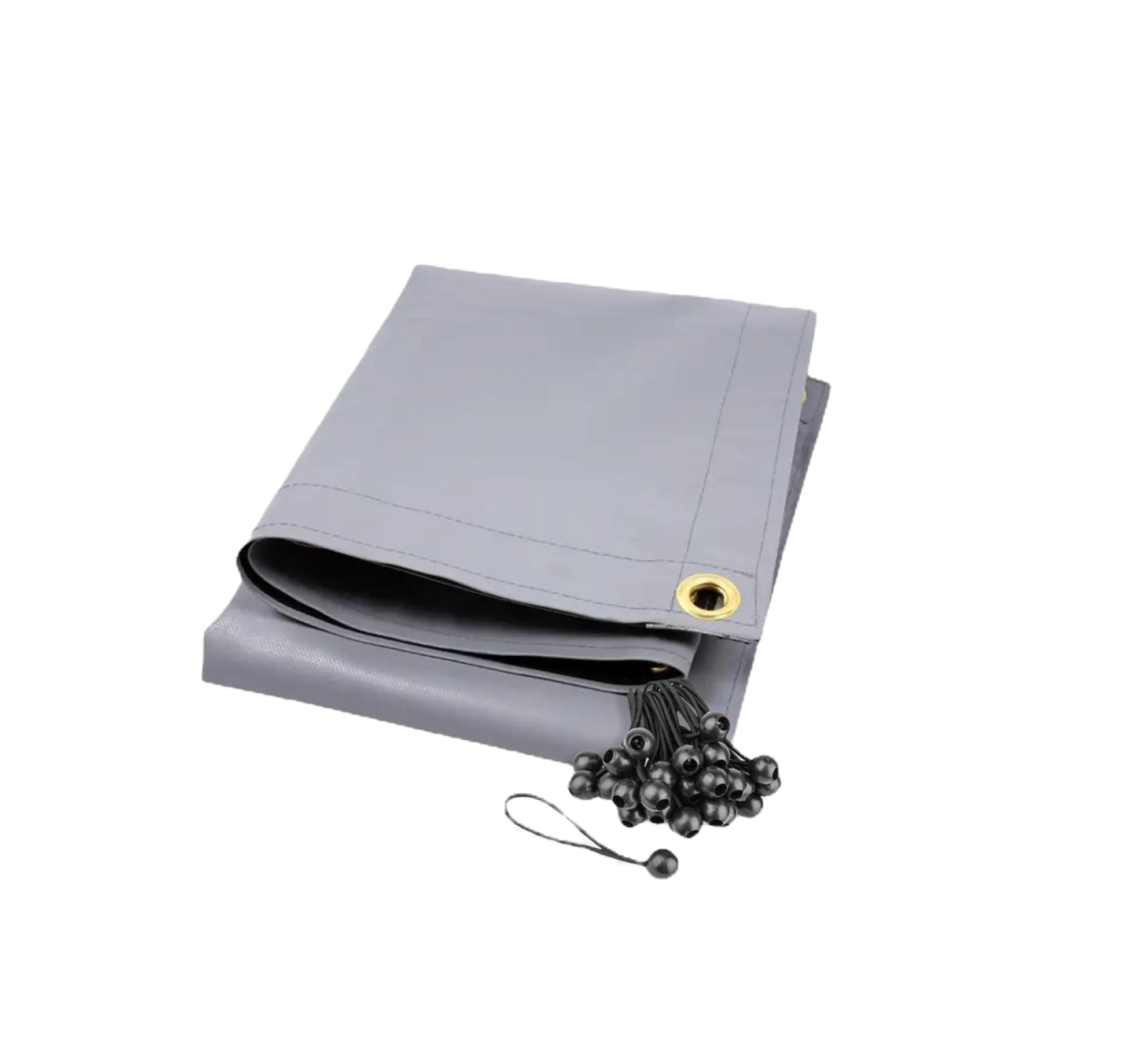 Waterproof gray tarp with UV protection for chicken coops, featuring reinforced grommets and tie-downs by The Smart Coop.