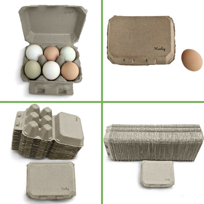White and tan recycled cardboard egg cartons in a 6-pack by My Pet Chicken
