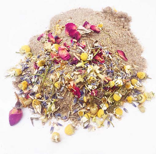 5lb bag of floral dust bath herbs for chickens with calendula and lavender, by Dahlia Pets.