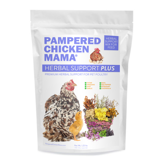 Natural herbal poultry feed supplement, 1.25 lb bag, by Dahlia Pets, promoting chicken health and immunity support.