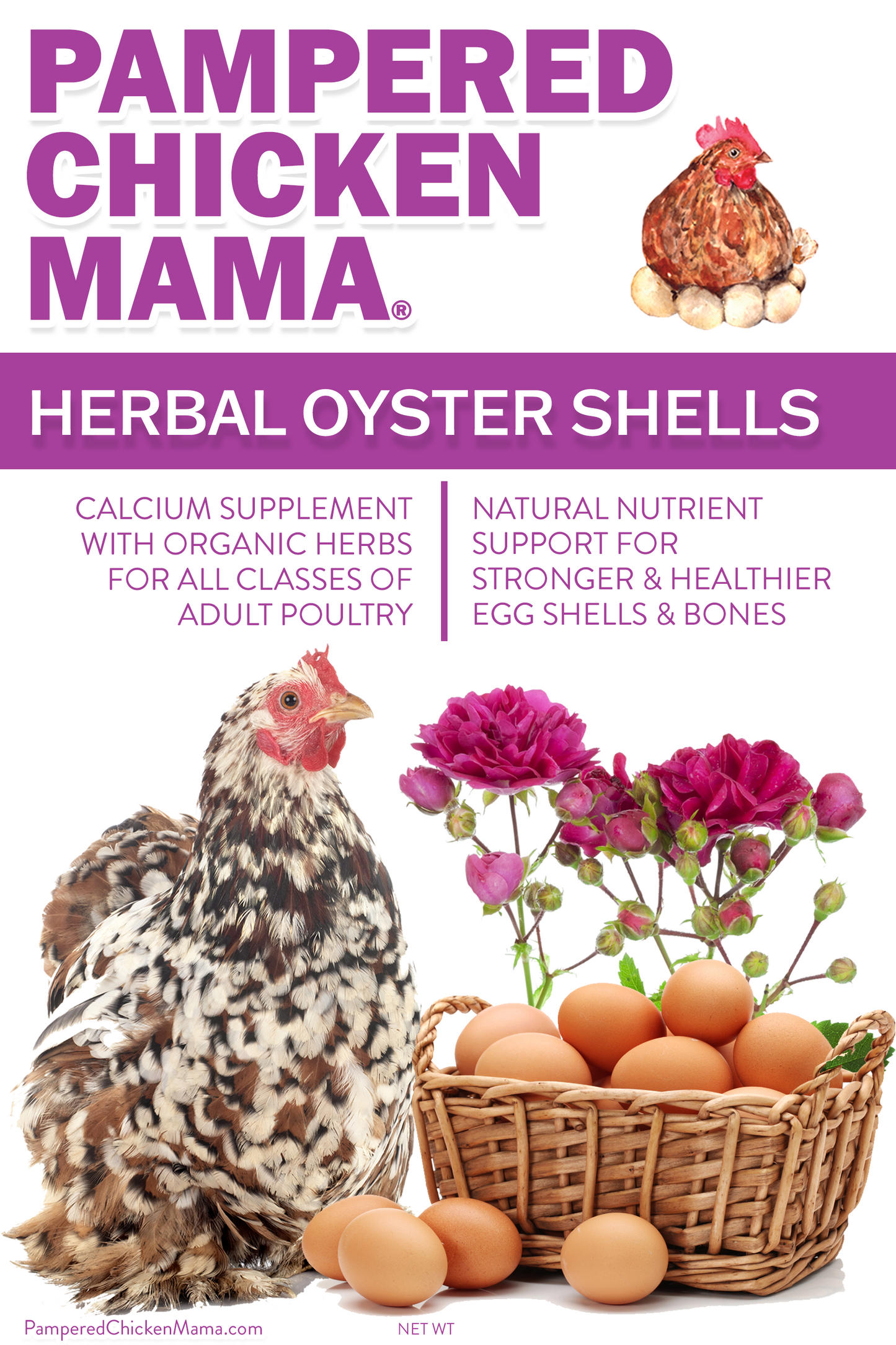 Organic Herbal Oyster Shells calcium supplement for chickens in a 3-pound bag by Dahlia Pets