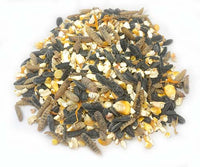 Omega Burst Chicken Treat blend featuring flax and black soldier fly larvae, ideal for backyard chickens, 4lb size.