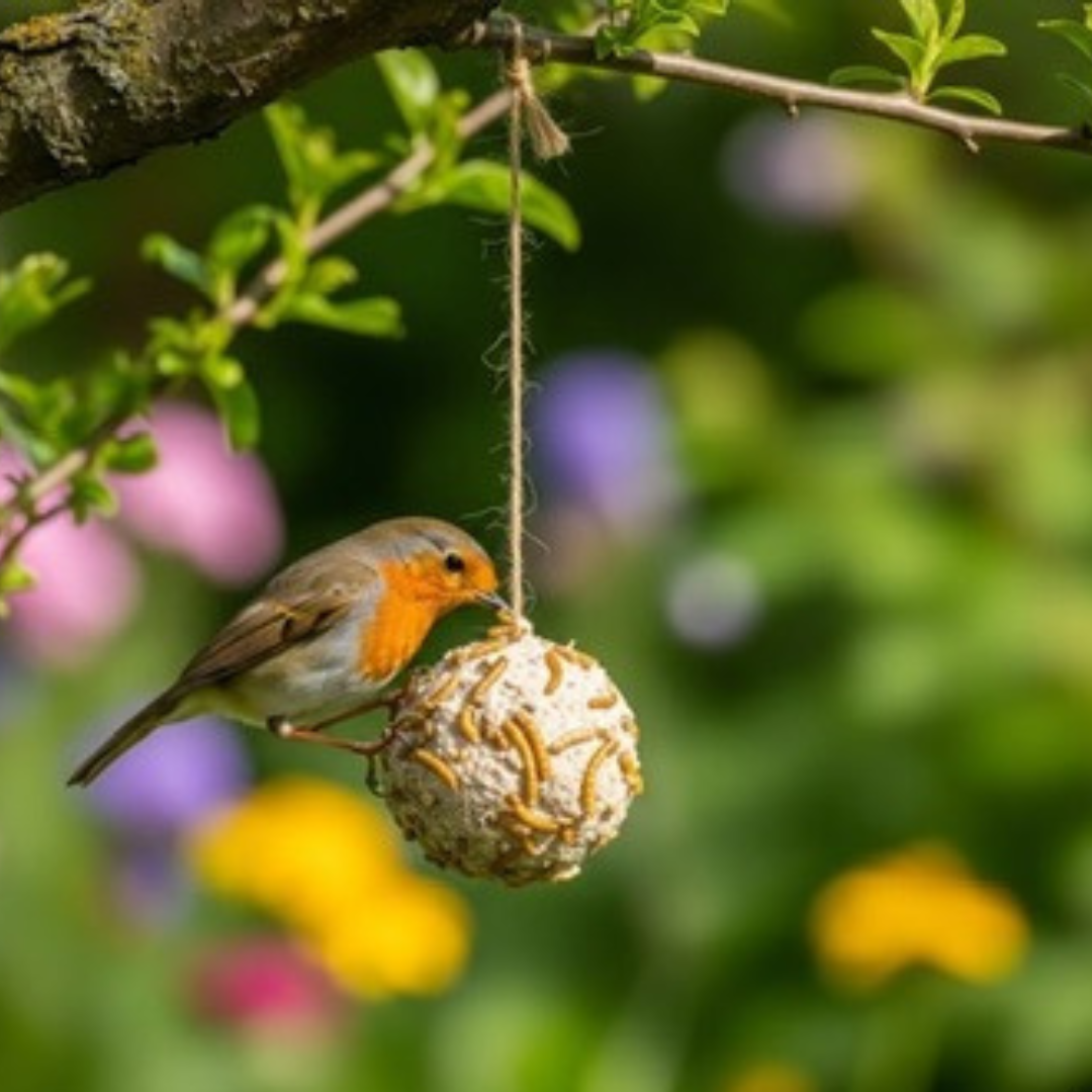 Durable Quail Gamebird Feed Ball with mealworms, 2-pack, designed for beak maintenance and bird enrichment by Quailz.com.