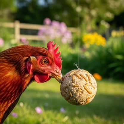 Durable green quail gamebird feed ball with mealworms, 2-pack, made in the USA by Quailz.com