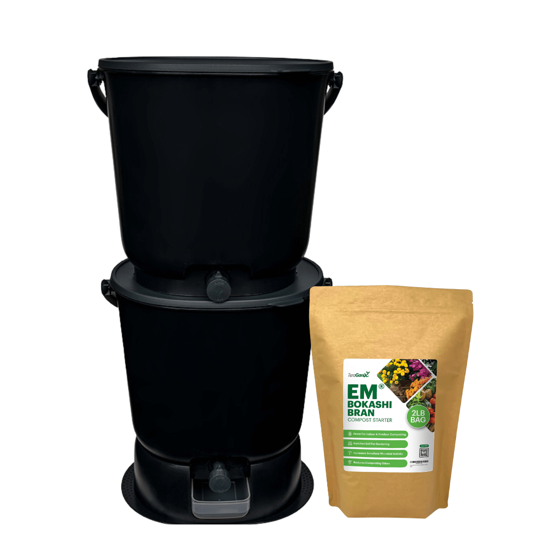 Black 4.4-gallon EM® Bokashi compost bin kit for indoor food waste recycling with airtight lid