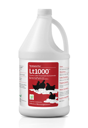 1-gallon bottle of TeraGanix Lt1000 Liquid Probiotic Poultry House Cleaner, USDA Organic, ammonia-reducing formula
