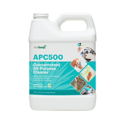 Green biodegradable cleaning concentrate in a 32oz bottle by TeraGanix, eco-friendly and nontoxic all-purpose cleaner