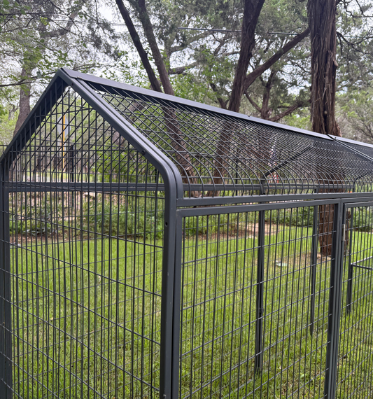 Galvanized steel mesh chicken run extension by The Smart Coop with a durable 16-gauge welded frame.